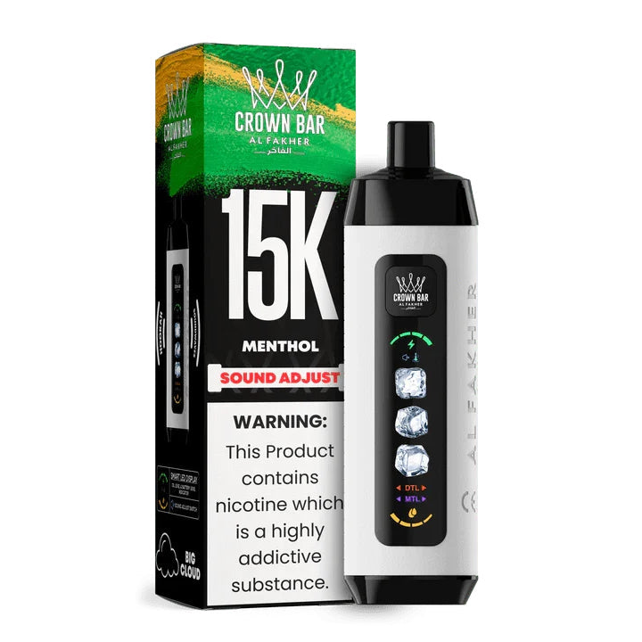 阿尔法赫皇冠系列PRO MAX AL FAKHER CROWN BAR 15K 15000口大烟雾一次性电子烟带水烟声波油量电量显示-多口味可选 - 薄荷醇