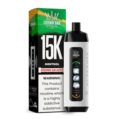 阿尔法赫皇冠系列PRO MAX AL FAKHER CROWN BAR 15K 15000口大烟雾一次性电子烟带水烟声波油量电量显示-多口味可选 - 薄荷醇