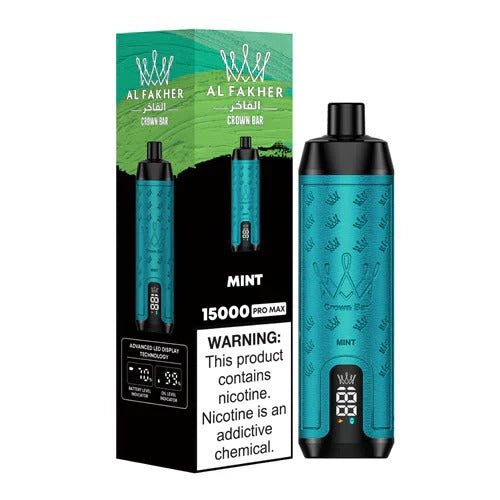 阿尔法赫皇冠系列PRO MAX AL FAKHER CROWN BAR 15K 15000口大烟雾一次性电子烟带水烟声波油量电量显示-多口味可选 - 薄荷