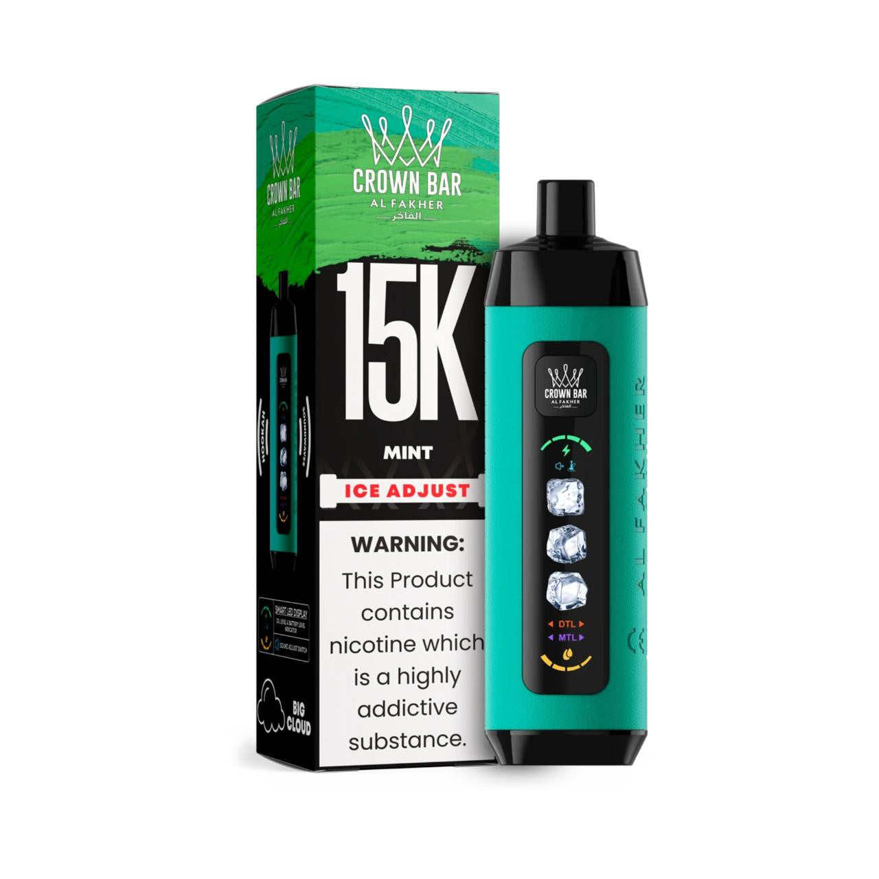 阿尔法赫皇冠系列PRO MAX AL FAKHER CROWN BAR 15K 15000口大烟雾一次性电子烟带水烟声波油量电量显示-多口味可选 - 浆果薄荷