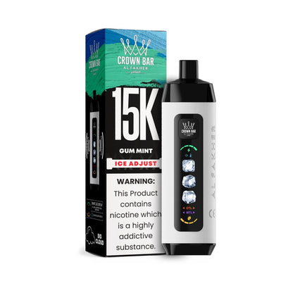 阿尔法赫皇冠系列PRO MAX AL FAKHER CROWN BAR 15K 15000口大烟雾一次性电子烟带水烟声波油量电量显示-多口味可选 - 薄荷口香糖