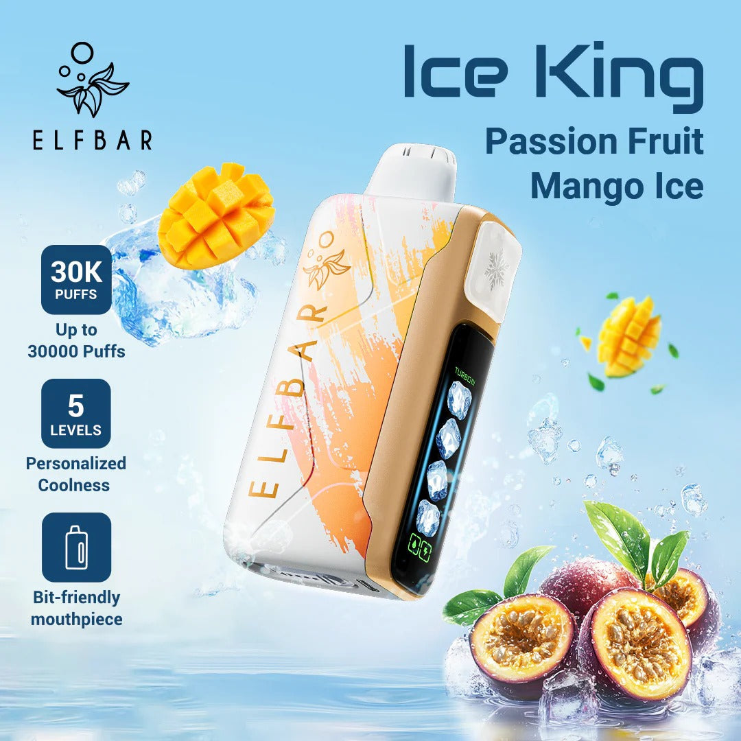 王嘉尔同款电子烟-ELFBAR ICE KING 30000口-王嘉尔电子烟-同款五档调冰度调节一次性电子烟 - 百香果芒果冰