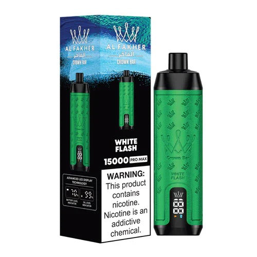 阿尔法赫皇冠系列PRO MAX AL FAKHER CROWN BAR 15K 15000口大烟雾一次性电子烟带水烟声波油量电量显示-多口味可选 - 白色闪光