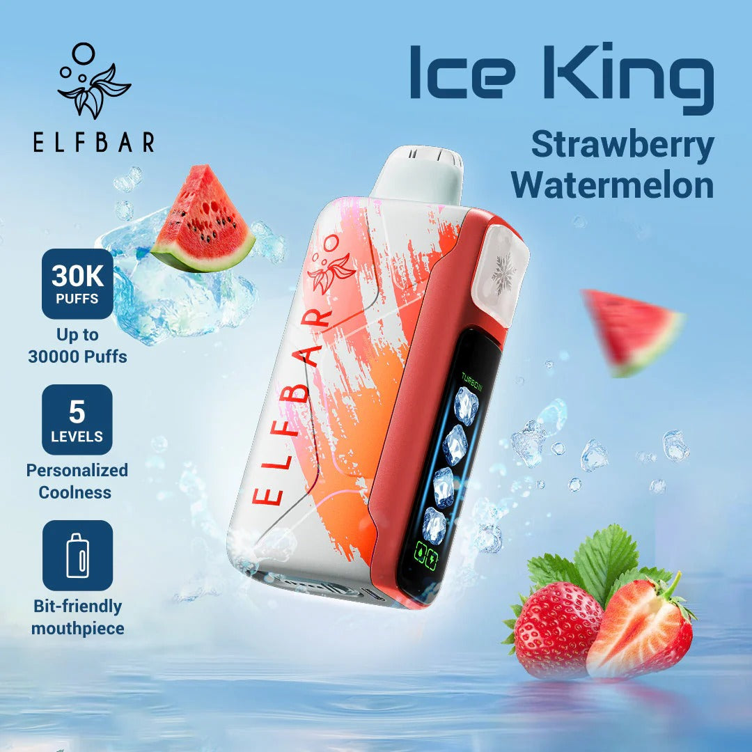 王嘉尔同款电子烟-ELFBAR ICE KING 30000口-王嘉尔电子烟-同款五档调冰度调节一次性电子烟 - 草莓西瓜