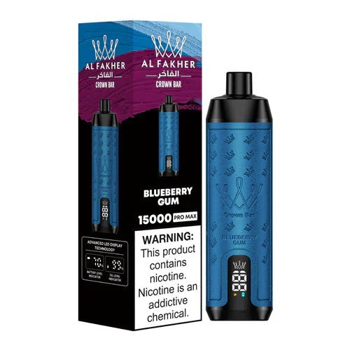 阿尔法赫皇冠系列PRO MAX AL FAKHER CROWN BAR 15K 15000口大烟雾一次性电子烟带水烟声波油量电量显示-多口味可选 - 蓝莓口香糖