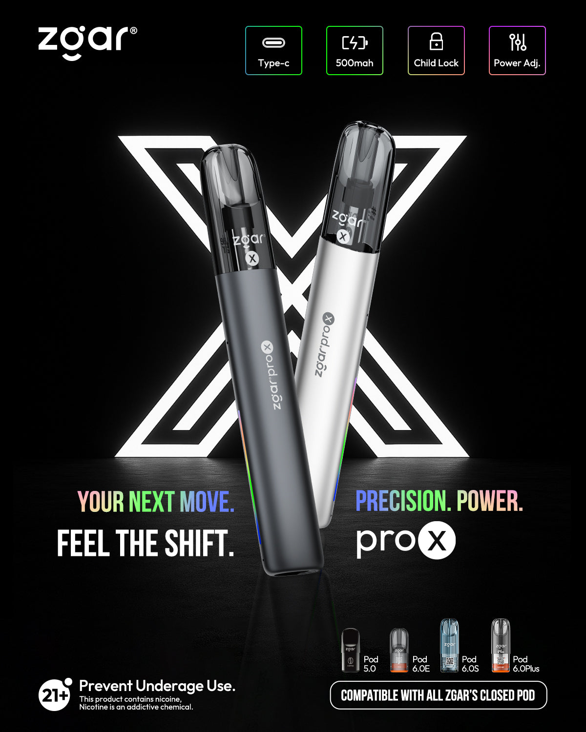 正品冰熊升级版ZGAR PRO X 双侧炫彩流光灯效可换弹烟杆-四色可选（支持4/5/6/7代及所有冰熊烟弹）