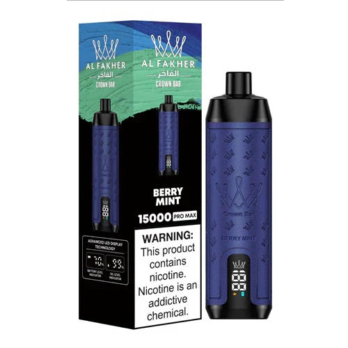 阿尔法赫皇冠系列PRO MAX AL FAKHER CROWN BAR 15K 15000口大烟雾一次性电子烟带水烟声波油量电量显示-多口味可选 - 浆果薄荷