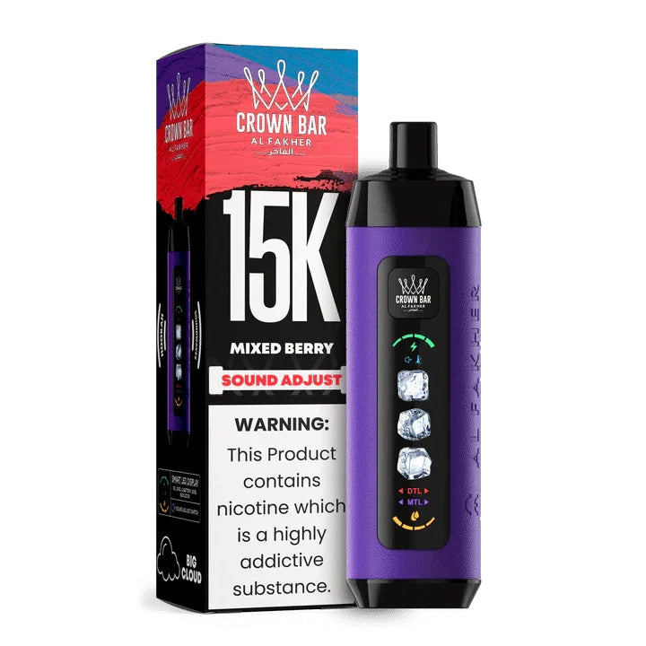 阿尔法赫皇冠系列PRO MAX AL FAKHER CROWN BAR 15K 15000口大烟雾一次性电子烟带水烟声波油量电量显示-多口味可选 - 混合莓果
