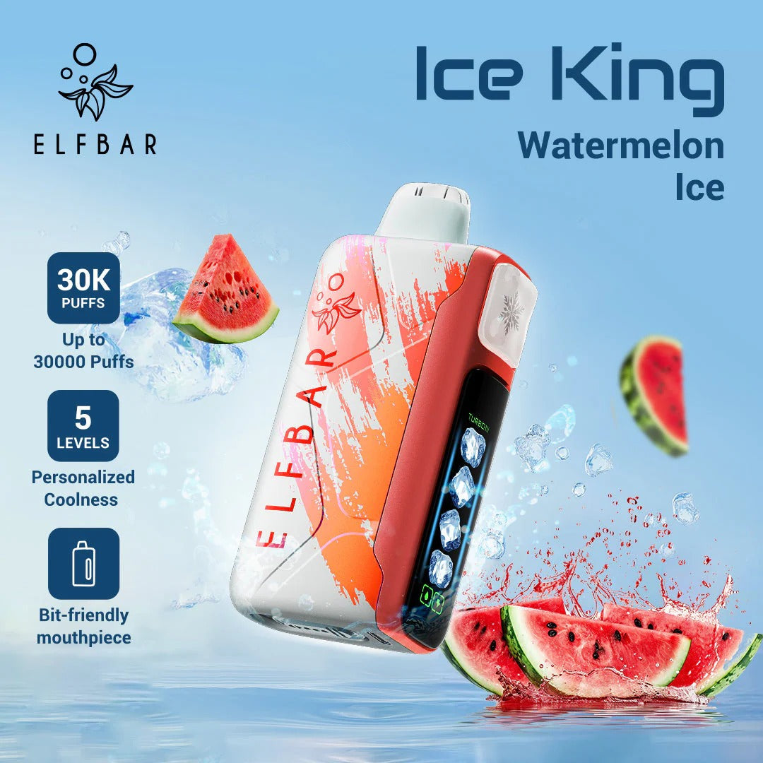 王嘉尔同款电子烟-ELFBAR ICE KING 30000口-王嘉尔电子烟-同款五档调冰度调节一次性电子烟 - 西瓜冰