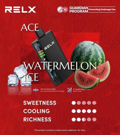 正品悦刻RELX ACE 30000口超大容量冰爽系列航空级铝材超薄设计三档功率可调智能液晶显示电量油量一次性电子烟-多口味可选 - 西瓜冰