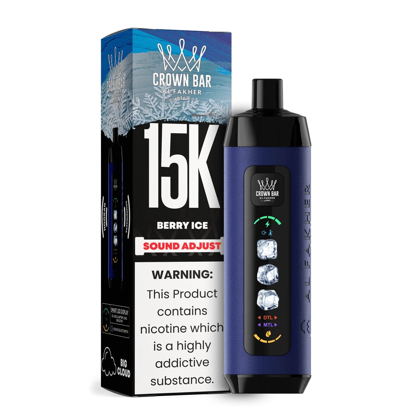 阿尔法赫皇冠系列PRO MAX AL FAKHER CROWN BAR 15K 15000口大烟雾一次性电子烟带水烟声波油量电量显示-多口味可选 - 莓果冰