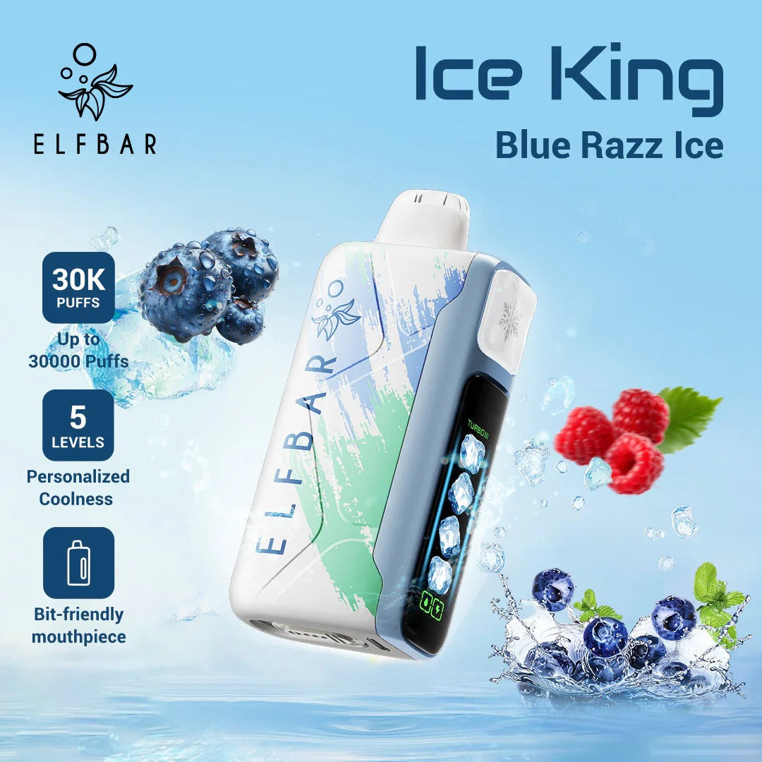 王嘉尔同款电子烟-ELFBAR ICE KING 30000口-王嘉尔电子烟-同款五档调冰度调节一次性电子烟 - 蓝拉兹冰