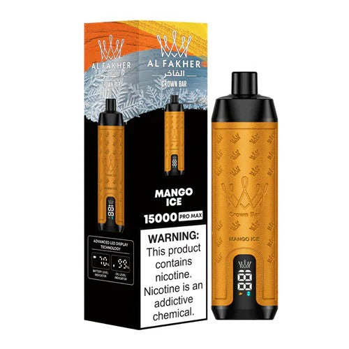阿尔法赫皇冠系列PRO MAX AL FAKHER CROWN BAR 15K 15000口大烟雾一次性电子烟带水烟声波油量电量显示-多口味可选 - 芒果冰