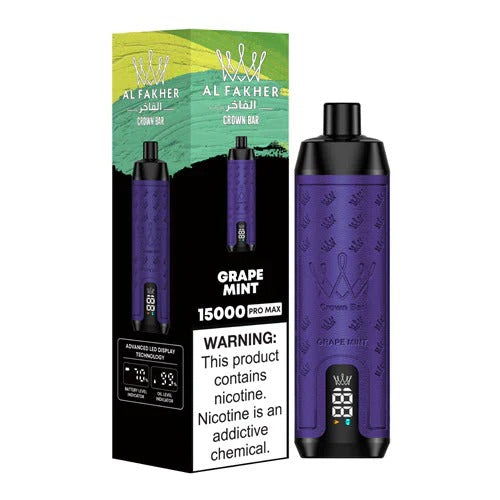 阿尔法赫皇冠系列PRO MAX AL FAKHER CROWN BAR 15K 15000口大烟雾一次性电子烟带水烟声波油量电量显示-多口味可选 - 葡萄薄荷