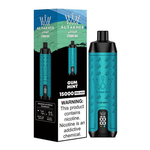 阿尔法赫皇冠系列PRO MAX AL FAKHER CROWN BAR 15K 15000口大烟雾一次性电子烟带水烟声波油量电量显示-多口味可选 - 口香糖薄荷