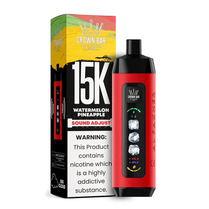 阿尔法赫皇冠系列PRO MAX AL FAKHER CROWN BAR 15K 15000口大烟雾一次性电子烟带水烟声波油量电量显示-多口味可选 - 西瓜菠萝