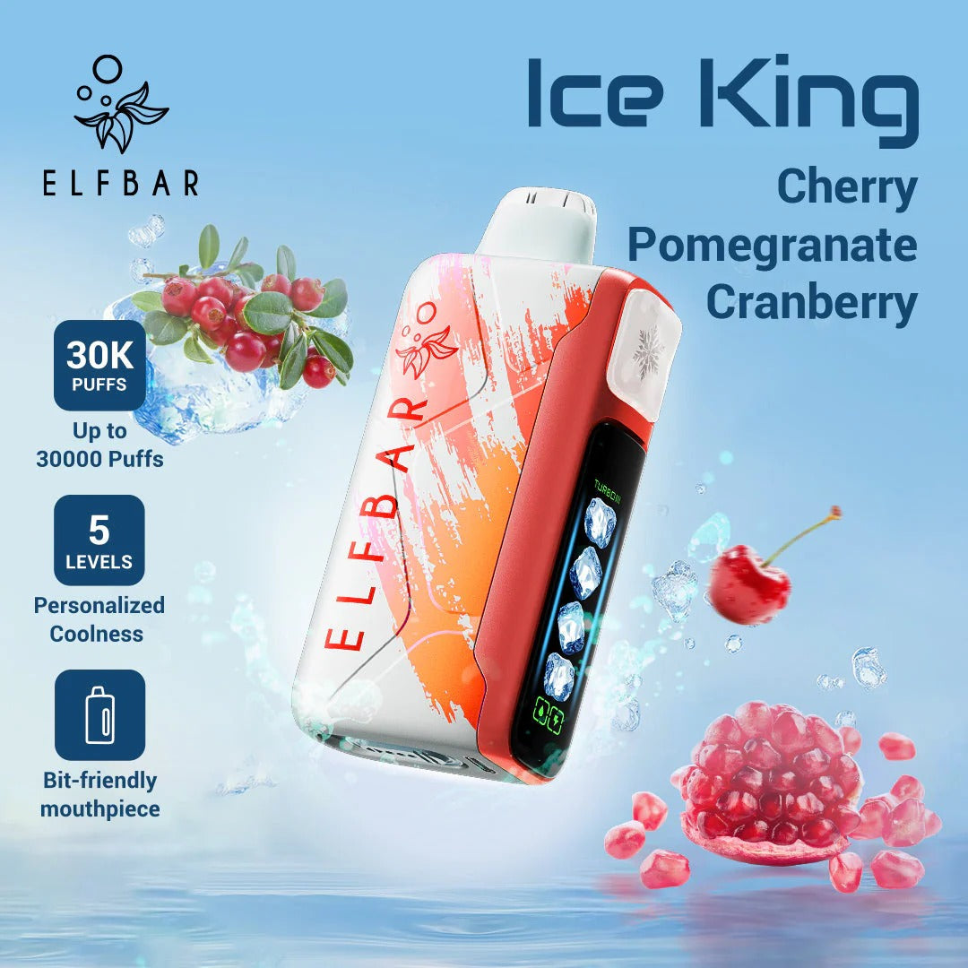 王嘉尔同款电子烟-ELFBAR ICE KING 30000口-王嘉尔电子烟-同款五档调冰度调节一次性电子烟 - 樱桃石榴蔓越莓