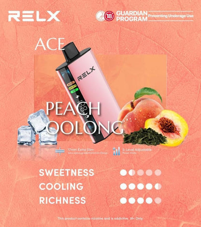 正品悦刻RELX ACE 30000口超大容量冰爽系列航空级铝材超薄设计三档功率可调智能液晶显示电量油量一次性电子烟-多口味可选 - 白桃乌龙茶