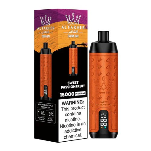 阿尔法赫皇冠系列PRO MAX AL FAKHER CROWN BAR 15K 15000口大烟雾一次性电子烟带水烟声波油量电量显示-多口味可选 - 甜百香果