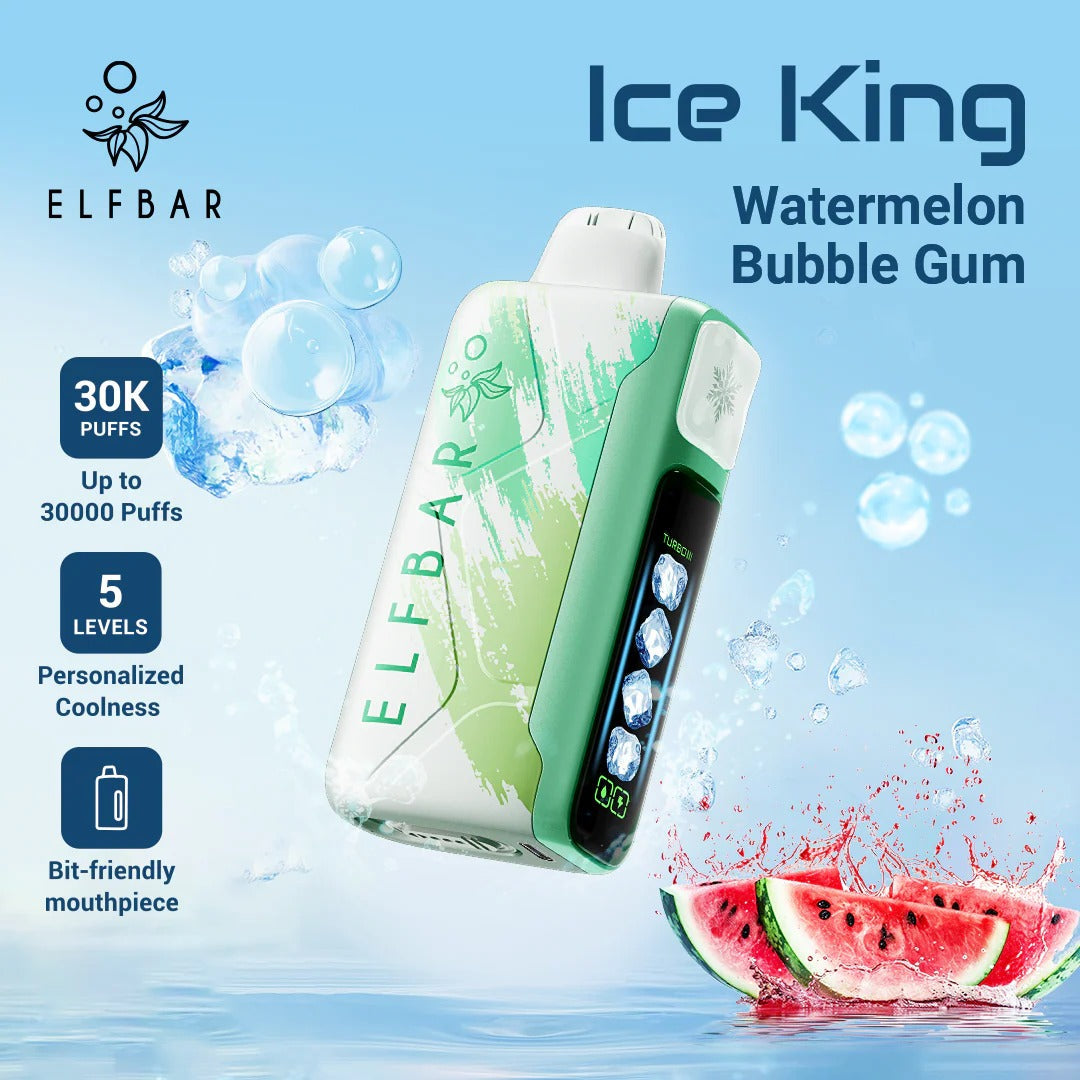 王嘉尔同款电子烟-ELFBAR ICE KING 30000口-王嘉尔电子烟-同款五档调冰度调节一次性电子烟 - 西瓜泡泡糖