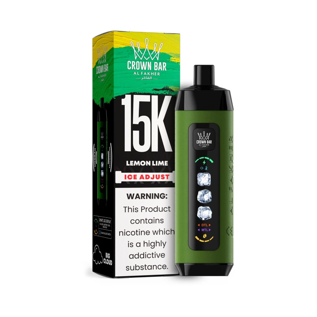 阿尔法赫皇冠系列PRO MAX AL FAKHER CROWN BAR 15K 15000口大烟雾一次性电子烟带水烟声波油量电量显示-多口味可选 - 柠檬青柠