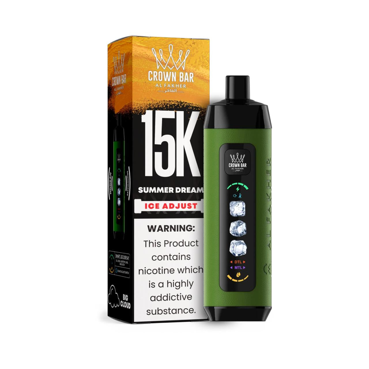 阿尔法赫皇冠系列PRO MAX AL FAKHER CROWN BAR 15K 15000口大烟雾一次性电子烟带水烟声波油量电量显示-多口味可选 - 夏日之梦