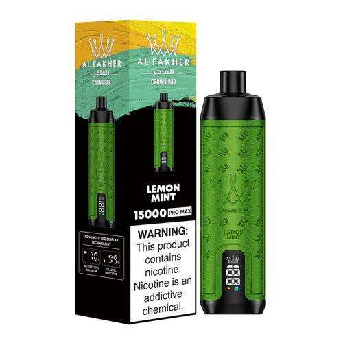阿尔法赫皇冠系列PRO MAX AL FAKHER CROWN BAR 15K 15000口大烟雾一次性电子烟带水烟声波油量电量显示-多口味可选 - 柠檬薄荷