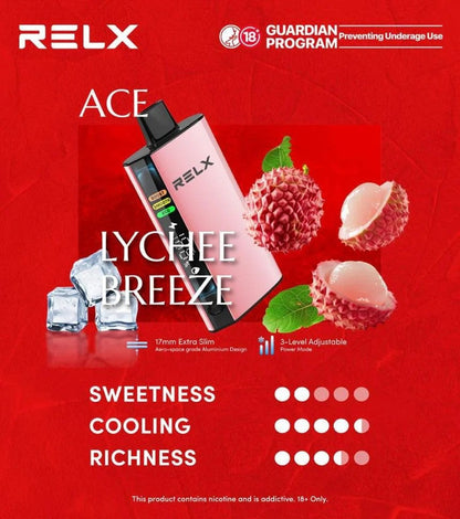 正品悦刻RELX ACE 30000口超大容量冰爽系列航空级铝材超薄设计三档功率可调智能液晶显示电量油量一次性电子烟-多口味可选 - 清风荔枝