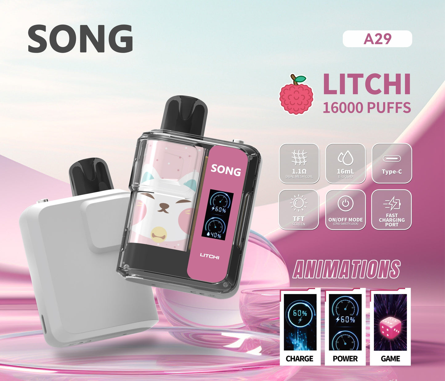 正品崧SONG A29娱乐系列16000口一次性电子烟-麻将骰子崧盒/猜拳/表情 - 荔枝
