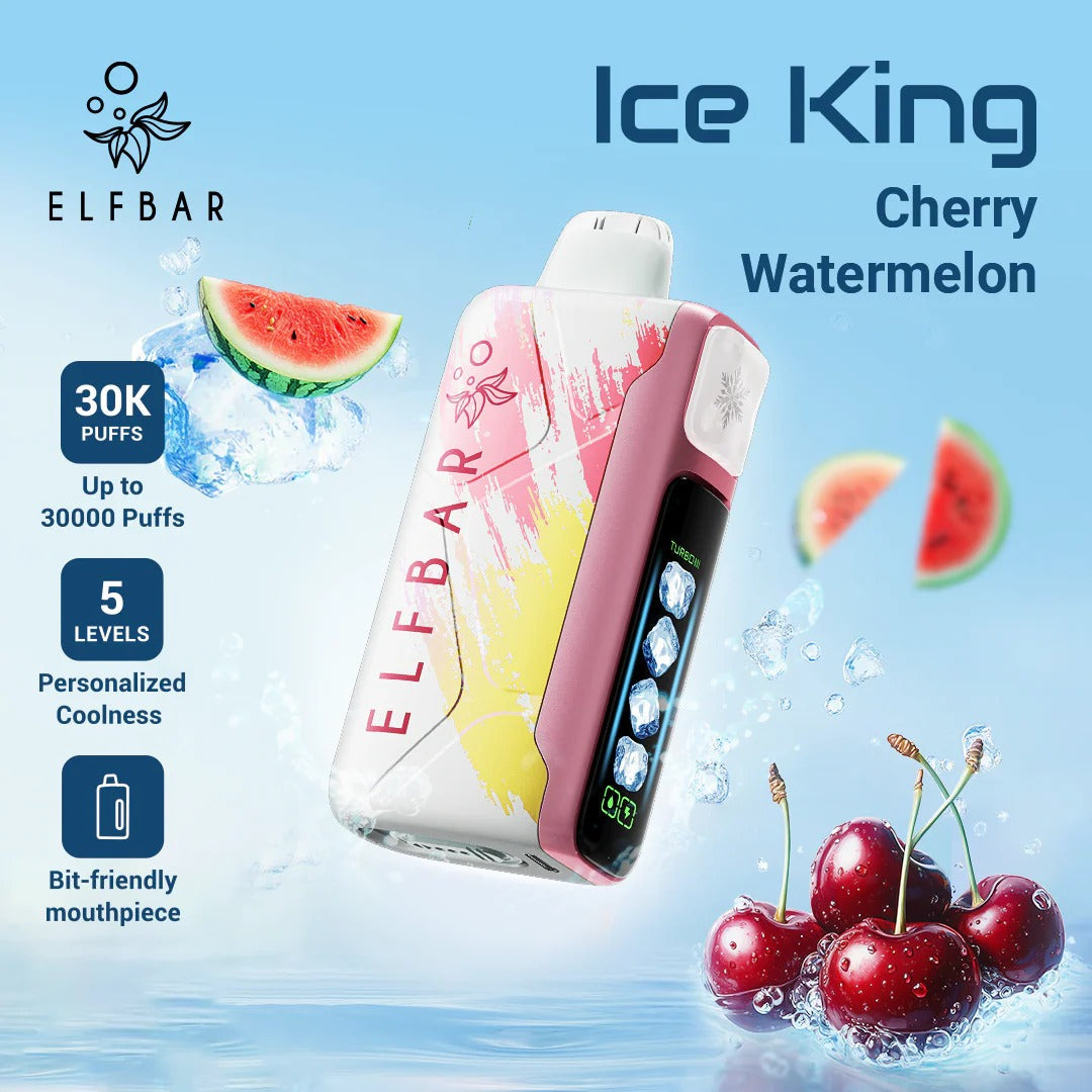王嘉尔同款电子烟-ELFBAR ICE KING 30000口-王嘉尔电子烟-同款五档调冰度调节一次性电子烟 - 樱桃西瓜
