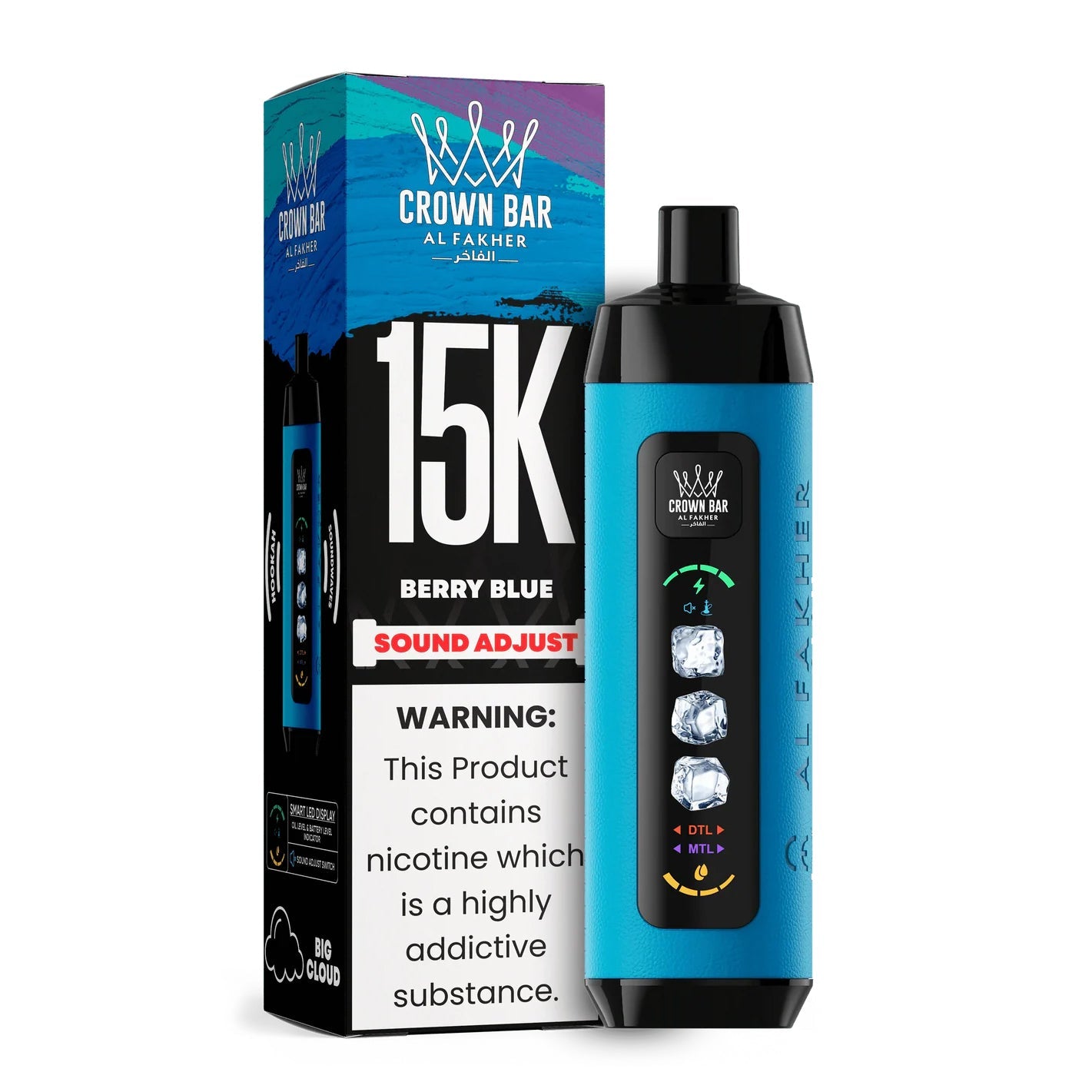 阿尔法赫皇冠系列PRO MAX AL FAKHER CROWN BAR 15K 15000口大烟雾一次性电子烟带水烟声波油量电量显示-多口味可选 - 蓝莓