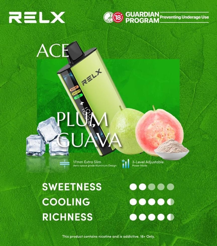 正品悦刻RELX ACE 30000口超大容量冰爽系列航空级铝材超薄设计三档功率可调智能液晶显示电量油量一次性电子烟-多口味可选 - 杨梅番石榴