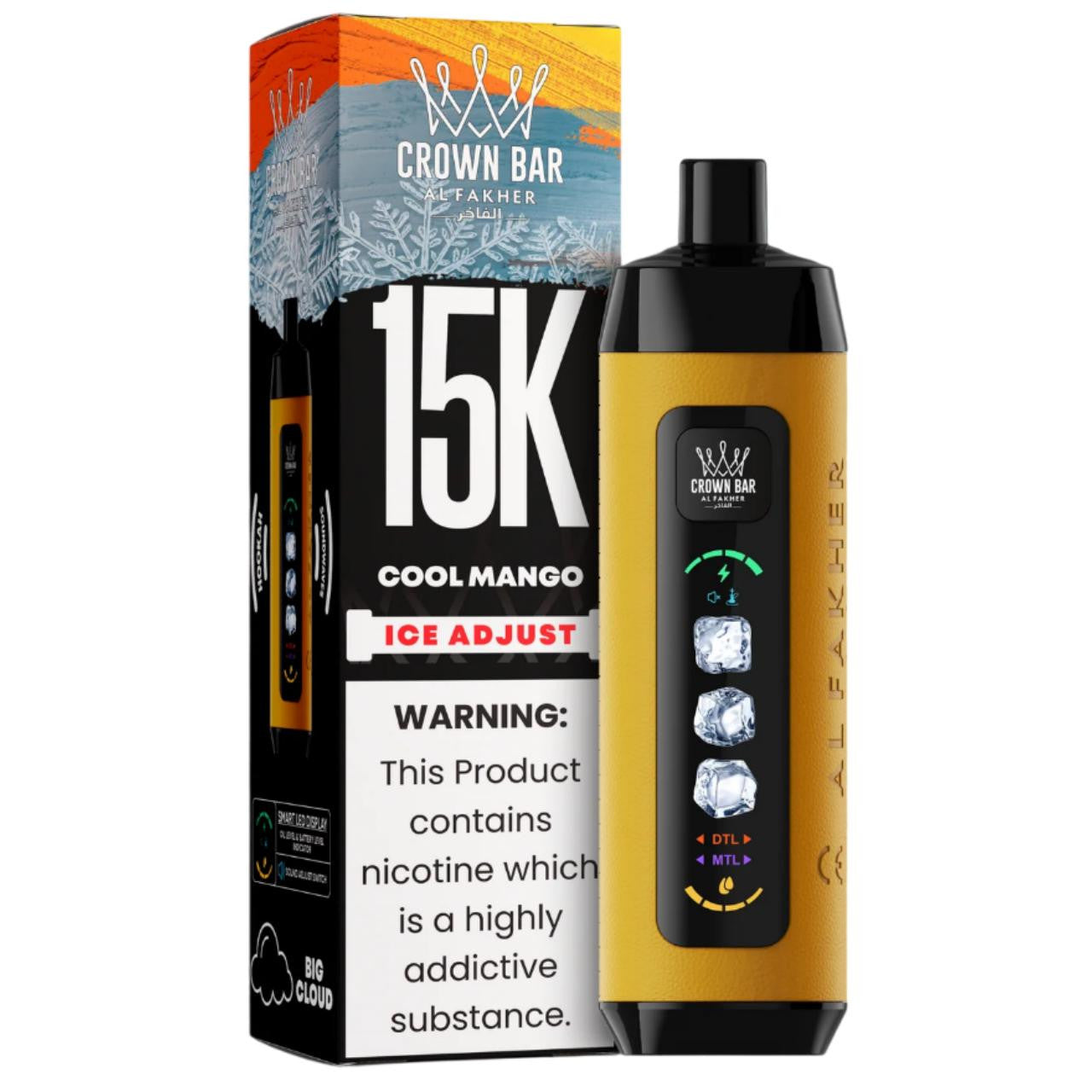 阿尔法赫皇冠系列PRO MAX AL FAKHER CROWN BAR 15K 15000口大烟雾一次性电子烟带水烟声波油量电量显示-多口味可选 - 酷芒果