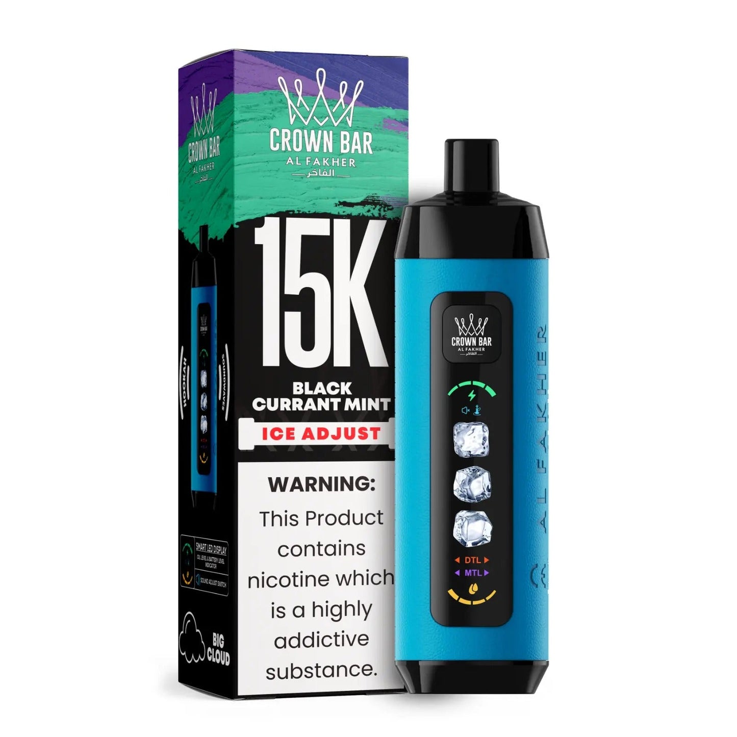 阿尔法赫皇冠系列PRO MAX AL FAKHER CROWN BAR 15K 15000口大烟雾一次性电子烟带水烟声波油量电量显示-多口味可选 - 黑加仑