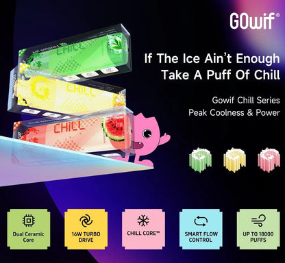 正品高维GOwif Chill极凉系列18000口双陶瓷芯涡轮大功率透明油仓电量油量显示长续航一次性电子烟-多口味可选